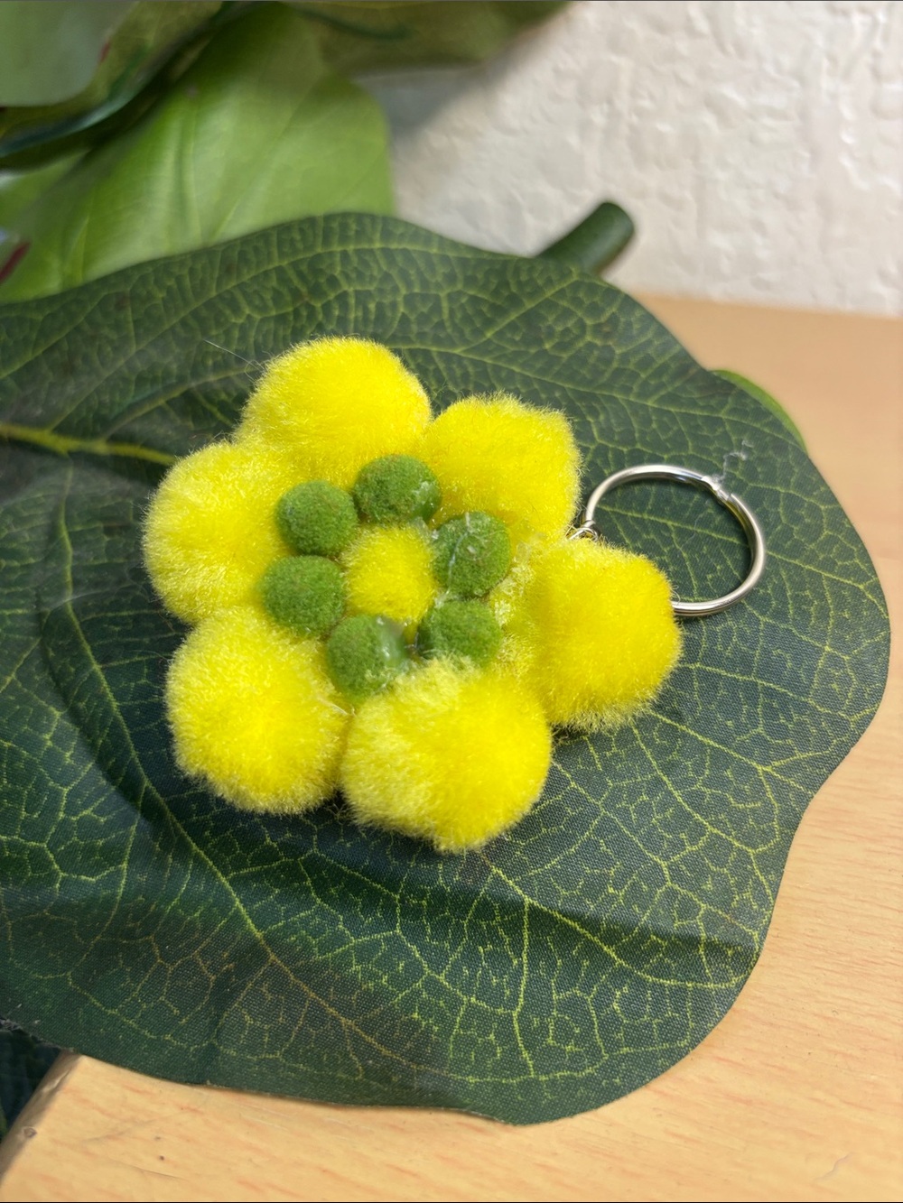 Bright Yellow Pom-Pom Flower Key Ring